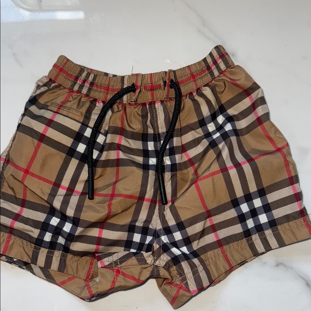 Burberry Tan and Red Checkered Casual Shorts